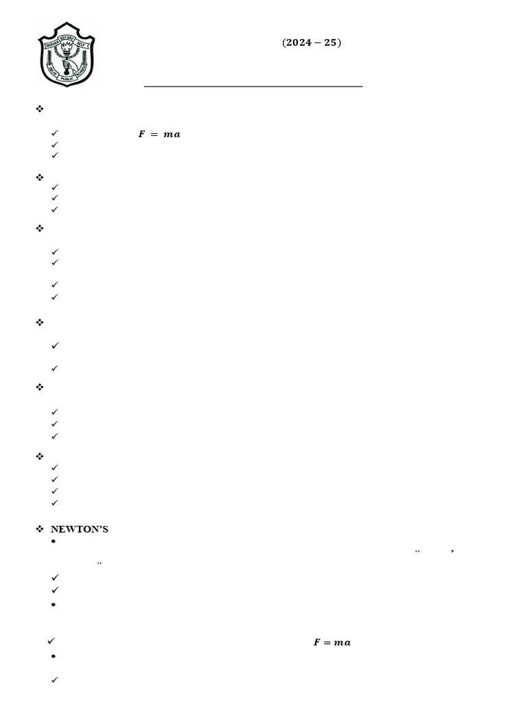 Class 9 force laws of motion 2024 25 pdf