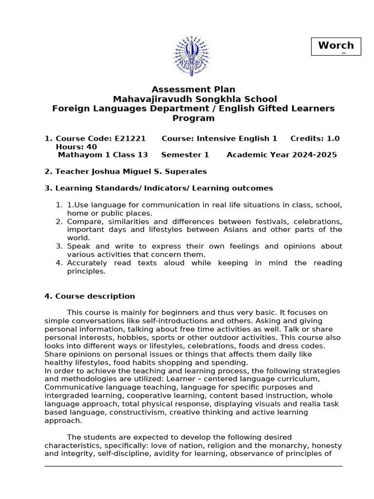 Assessment Plan Form | PDF