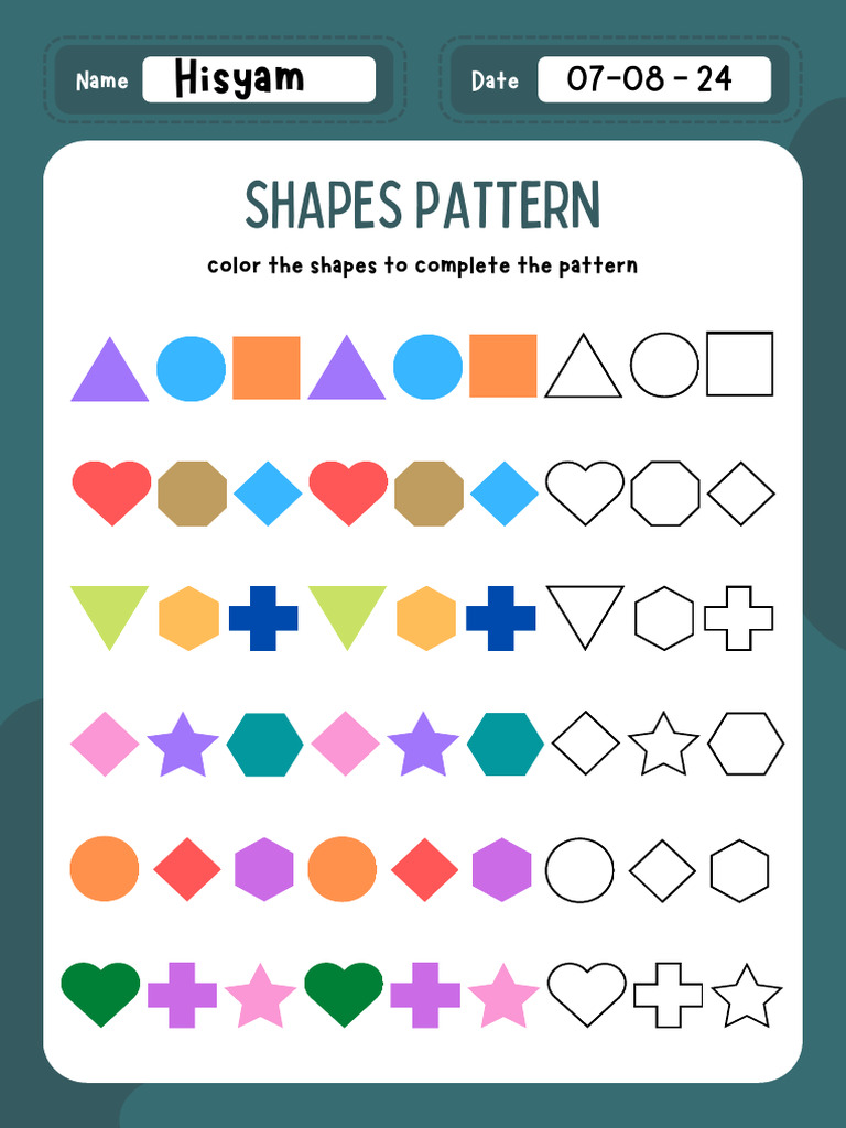 Colorful Simple Shape Pattern Worksheet | PDF