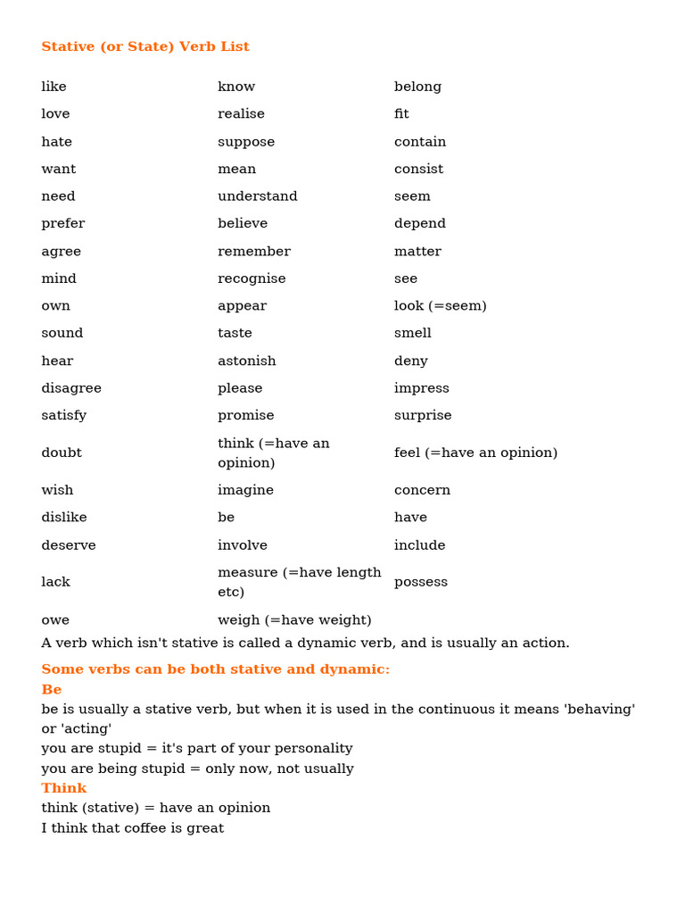Comprehensive Stative Verb List | PDF