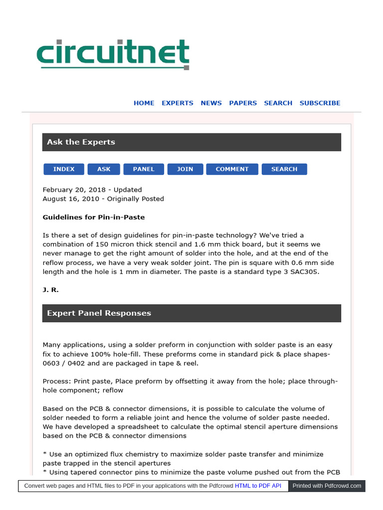Guidelines For Pin-in-Paste | PDF