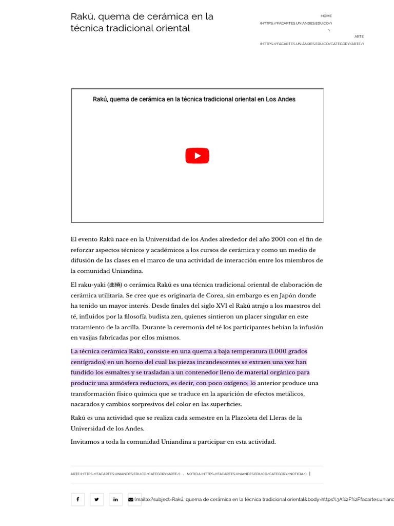 Rakú, Quema de Cerámica en La Técnica Tradicional Oriental - Uniandes | PDF