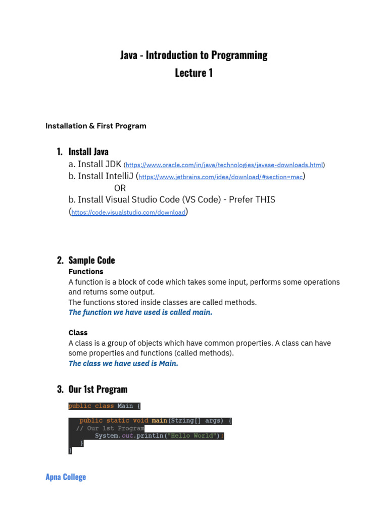 Java Lecture 1 | PDF
