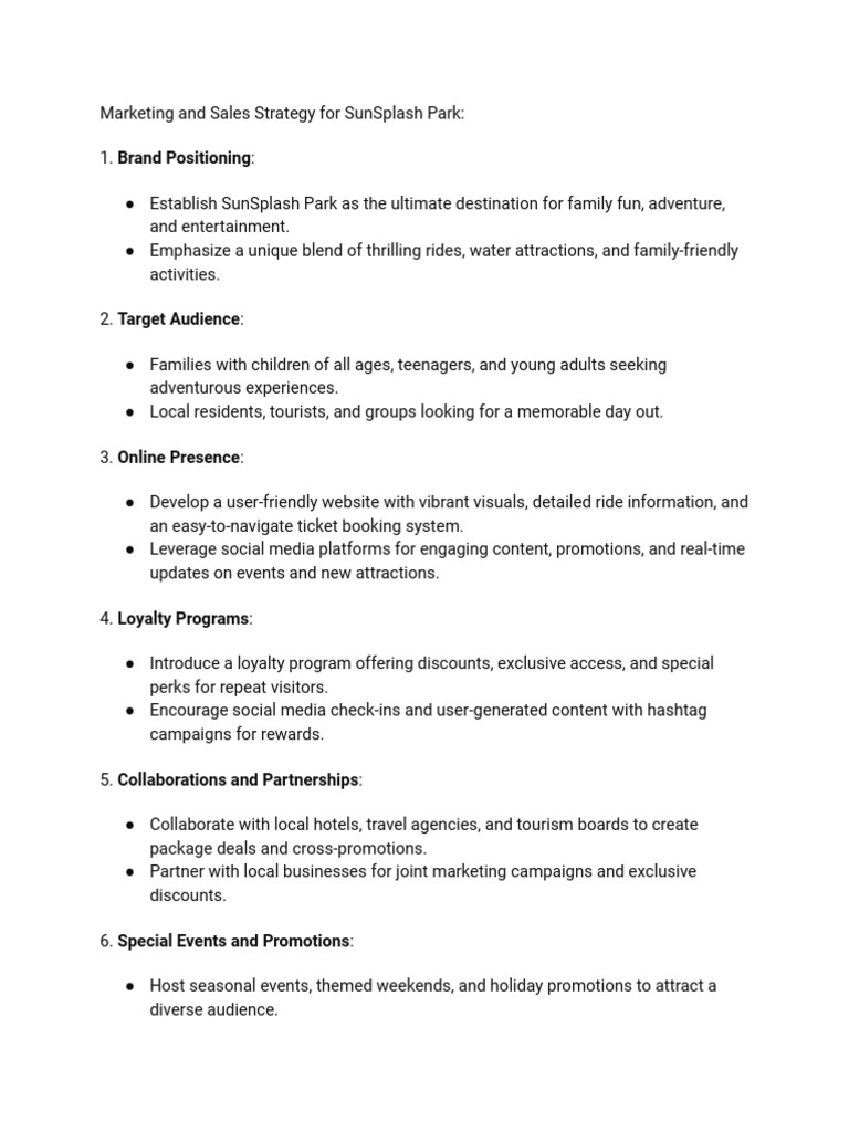 Marketing and sales strategy for sunsplash parkbjvccvvv pdf