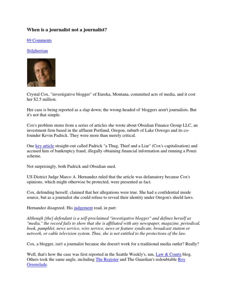 Defining Journalism: Blogger vs. Journalist | PDF | Journalism | Blog