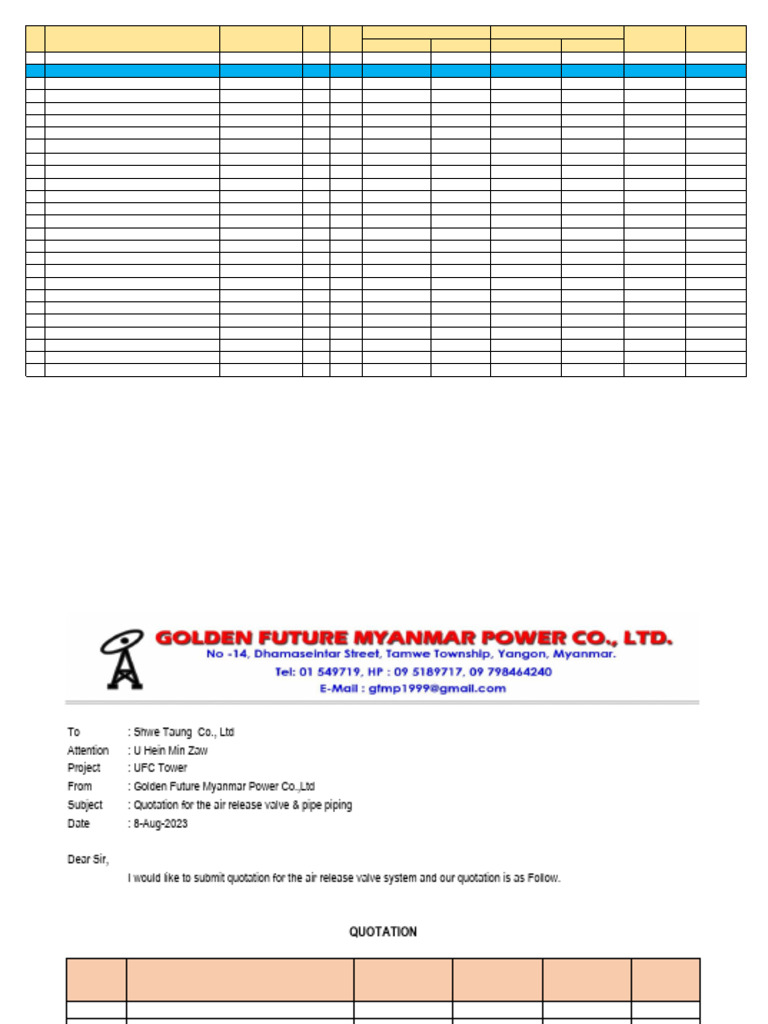Air Release Valve - Pipe Piping - Quotation - UFC Tower | PDF