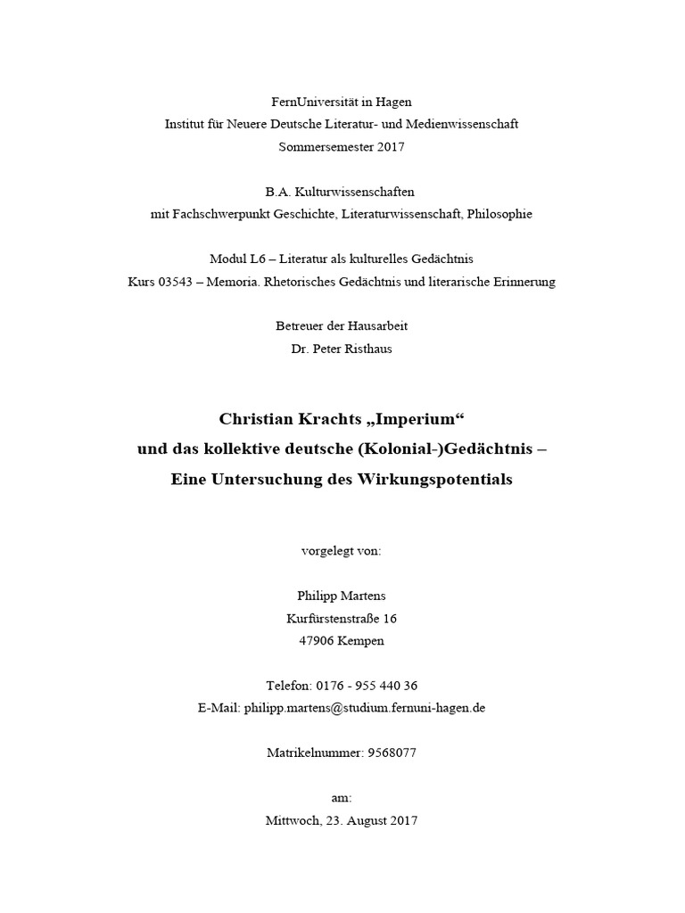 Christian Krachts Imperium Und Das Kolle | PDF
