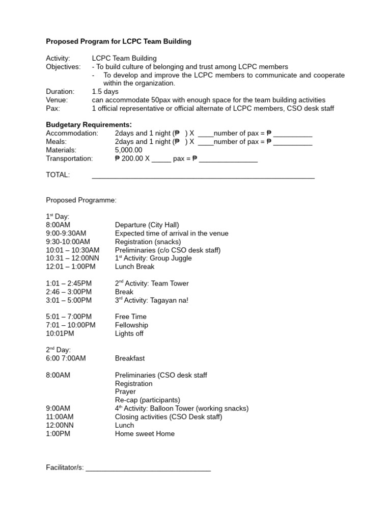 LCPC Team Building Program Outline | PDF | Career & Growth