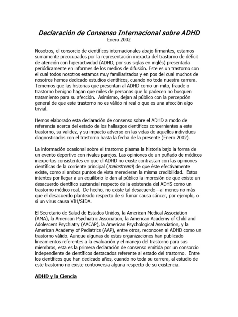 Consenso Internacinal Adhd | PDF