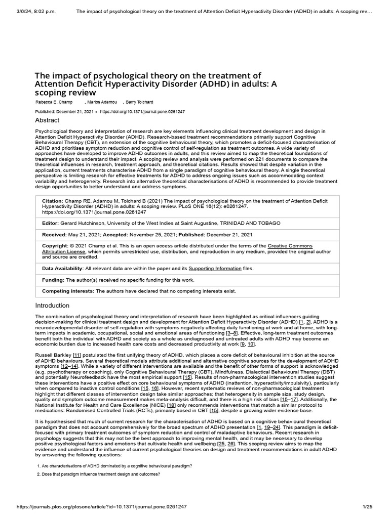 The Impact of Psychological Theory On The Treatment of Attention ...