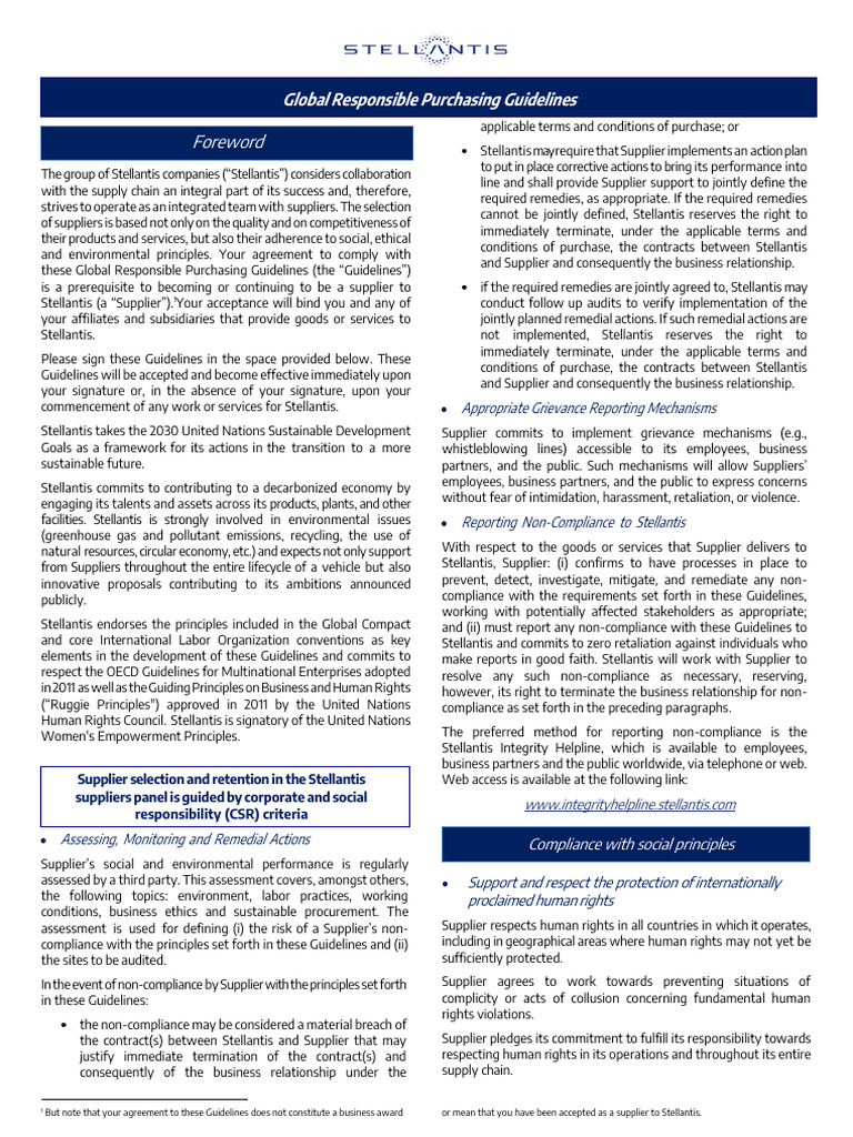 Stellantis Global Purchasing Guidelines | PDF | Supply Chain ...