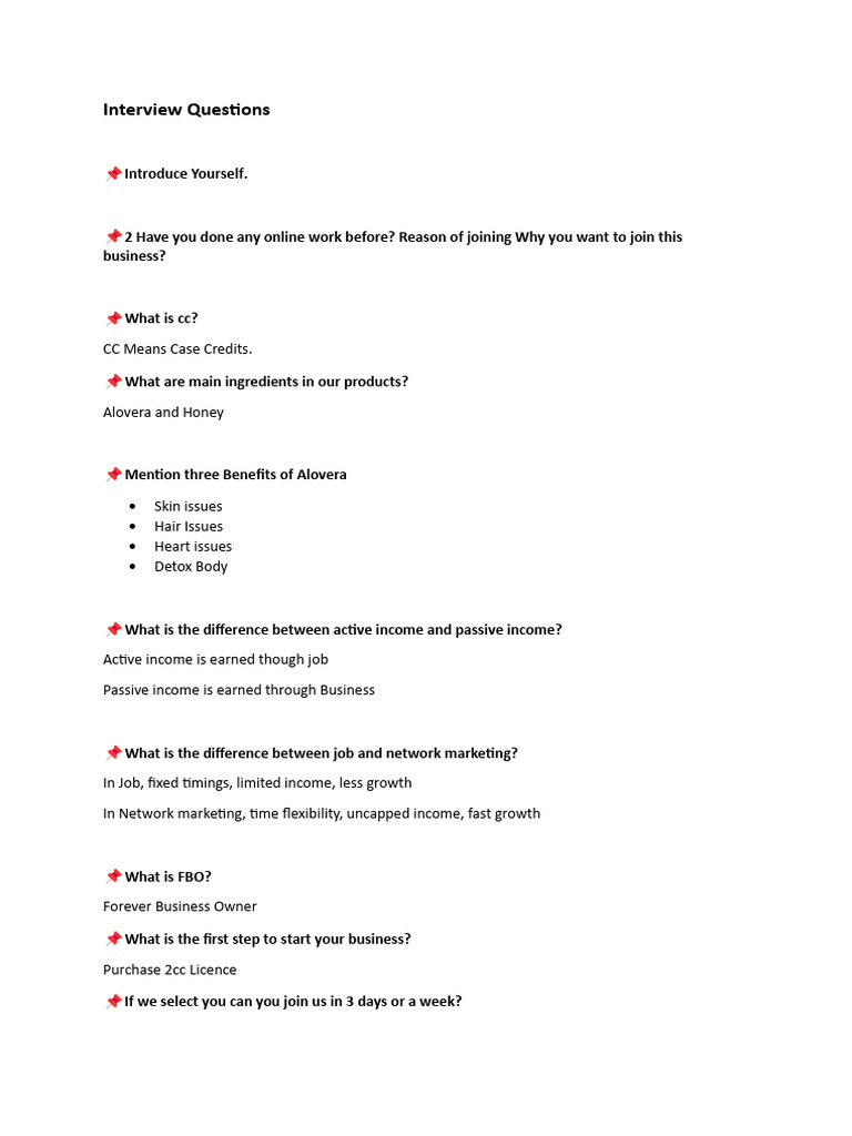 Essential Interview Questions for Network Marketing | PDF