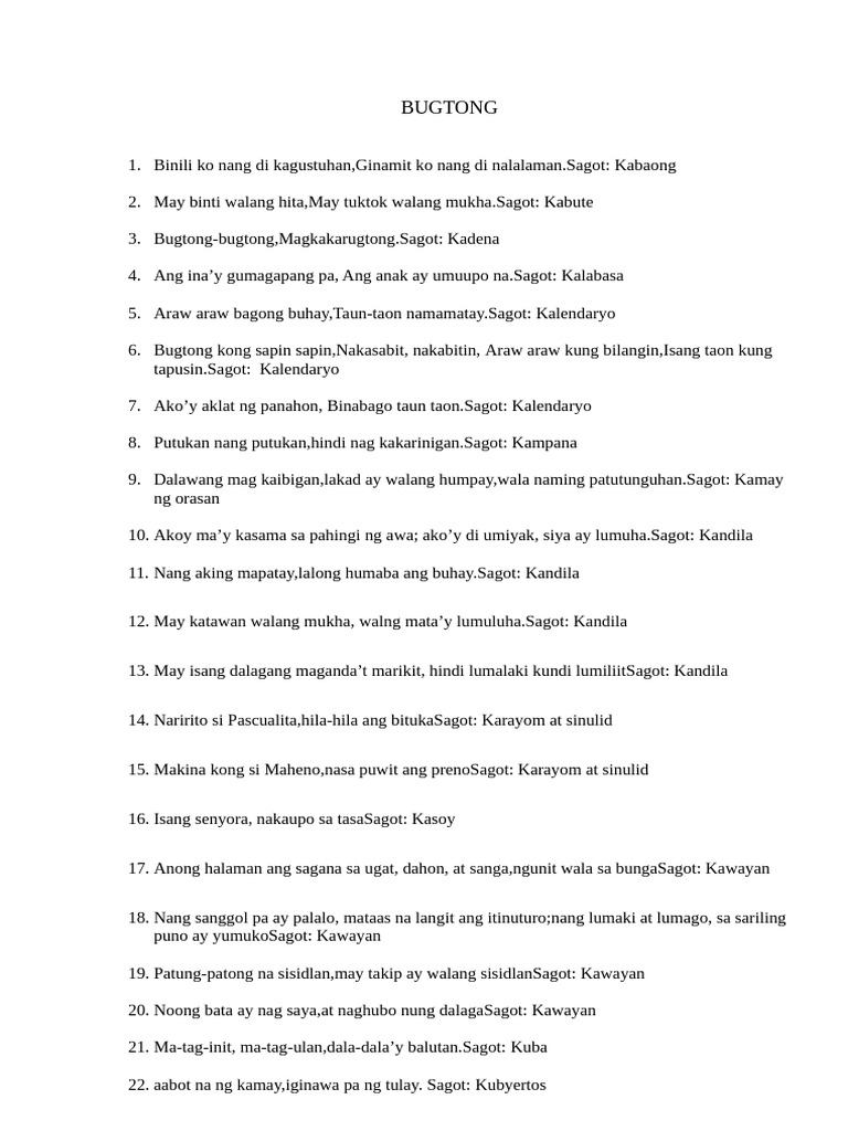BUGTONG | PDF