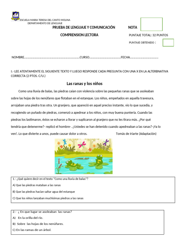Prueba de Lenguaje y Comunicación 5 Basico | PDF