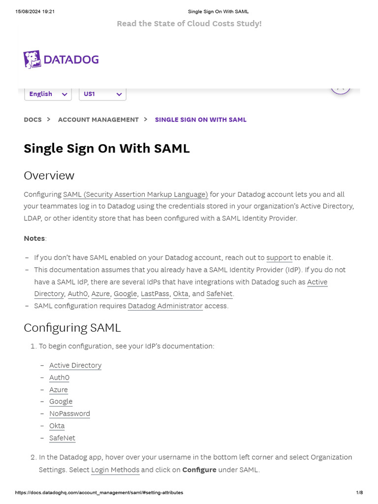 Single Sign On With SAML - Saml - Attributes | PDF