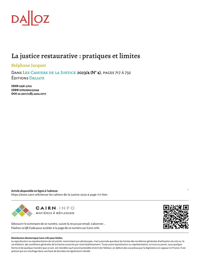 La Justice Restaurative Pratiques Et Limites | PDF