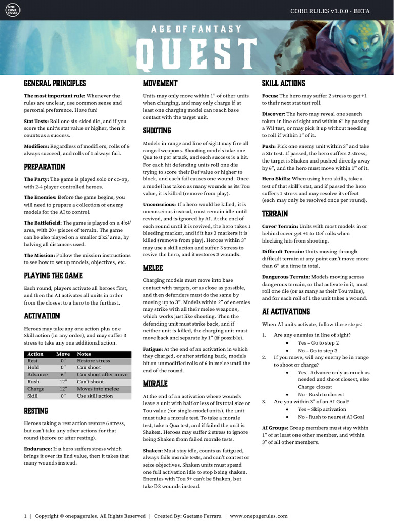 Age of Fantasy Quest Core Rules v0.41 BETA PDF