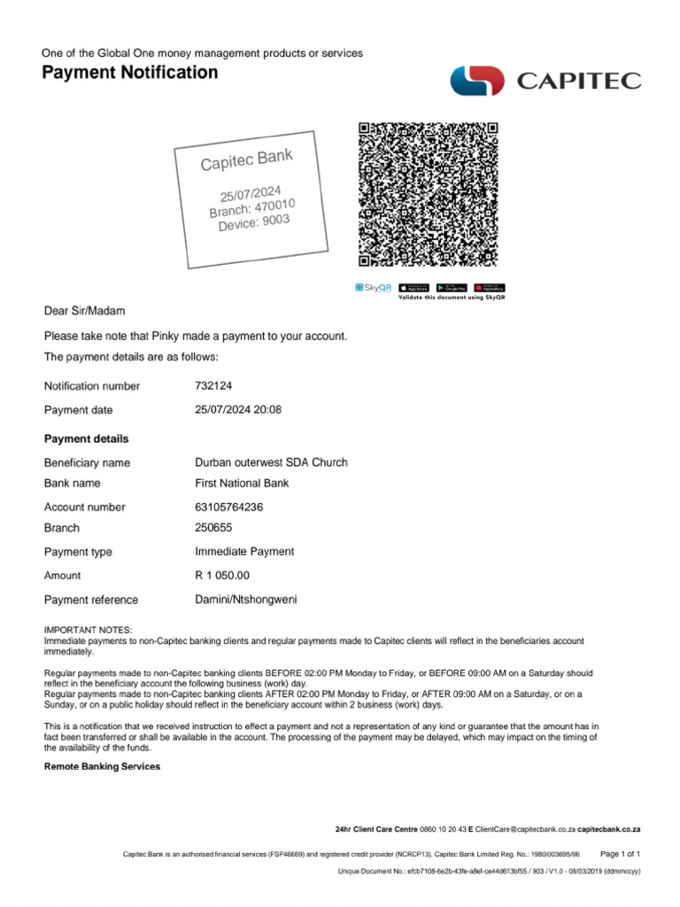 Immediate Payment Notification | PDF