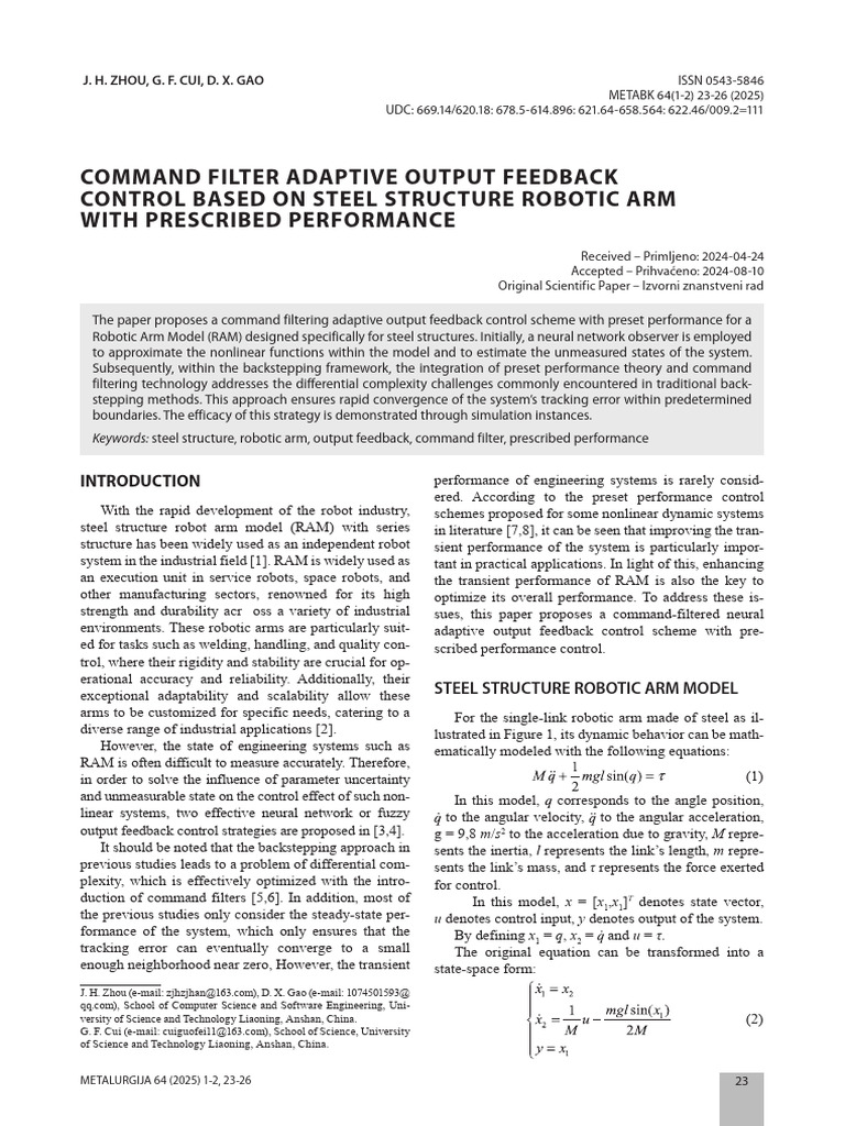 Command Filter Adaptive Output Feedback Control Based On Steel ...
