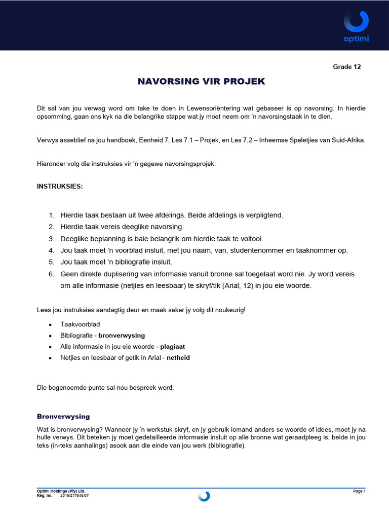 Navorsing Vir Projek: Grade 12 | PDF