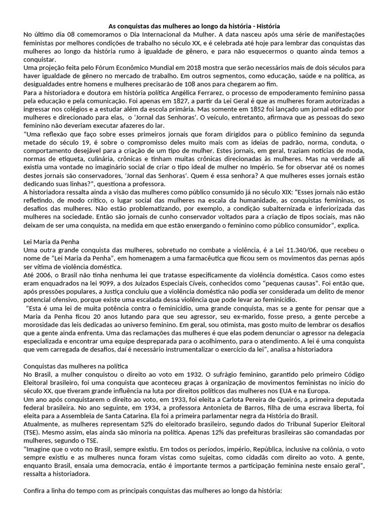 Atividades - Projeto Dia Da Mulher | PDF