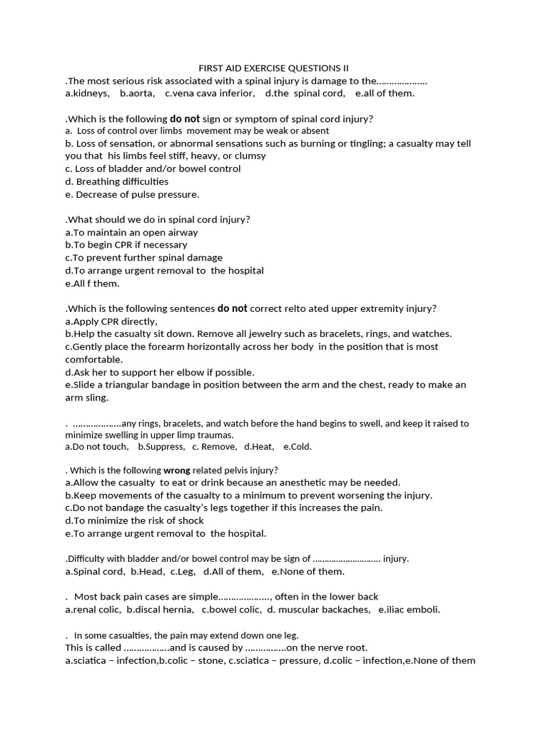 First Aid Exercise Questions II (Otomatik Olarak Kaydedildi) - 1 | PDF