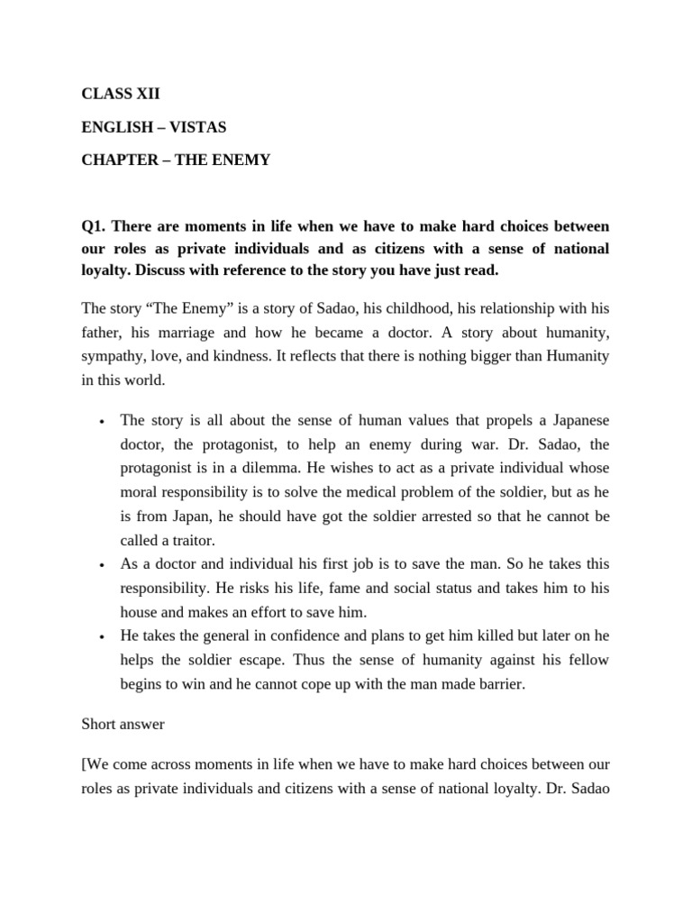 The Enemy Solved Questions | PDF