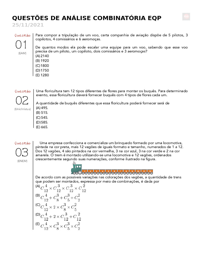 Questões de Análise Combinatória | PDF