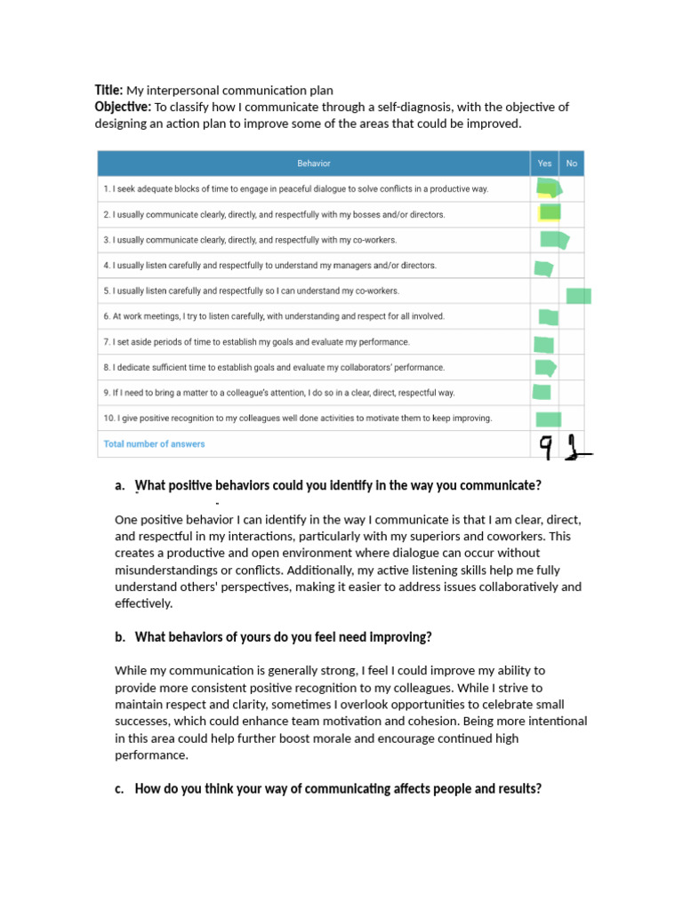My Interpersonal Communication Plan | PDF | Communication | Career & Growth