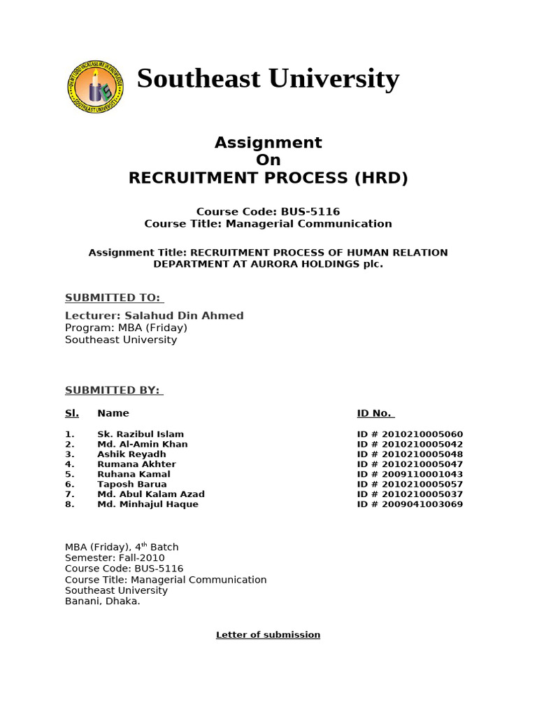 Communication Assignment HRD Recruitment | PDF