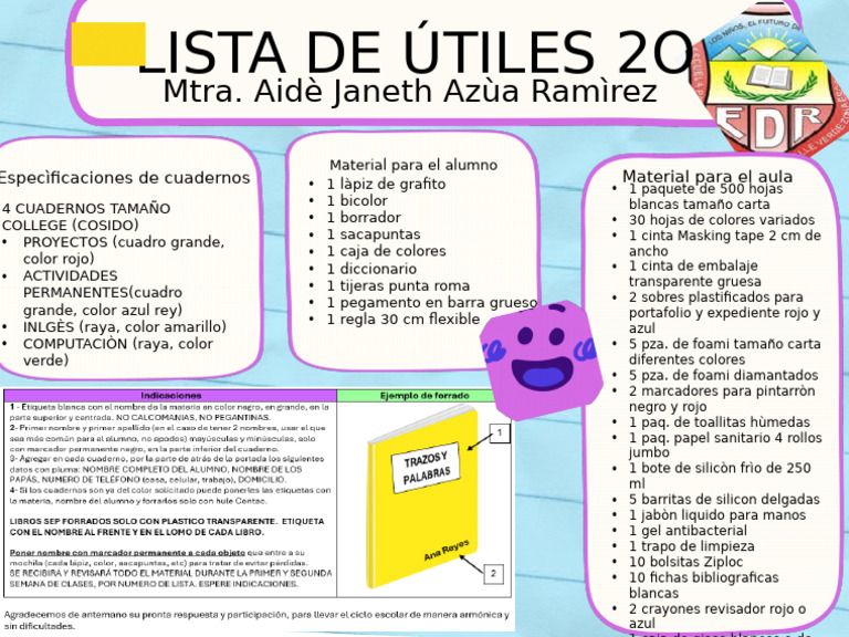 Lista de Útiles 2o Grado 2024-2025 Aide | PDF