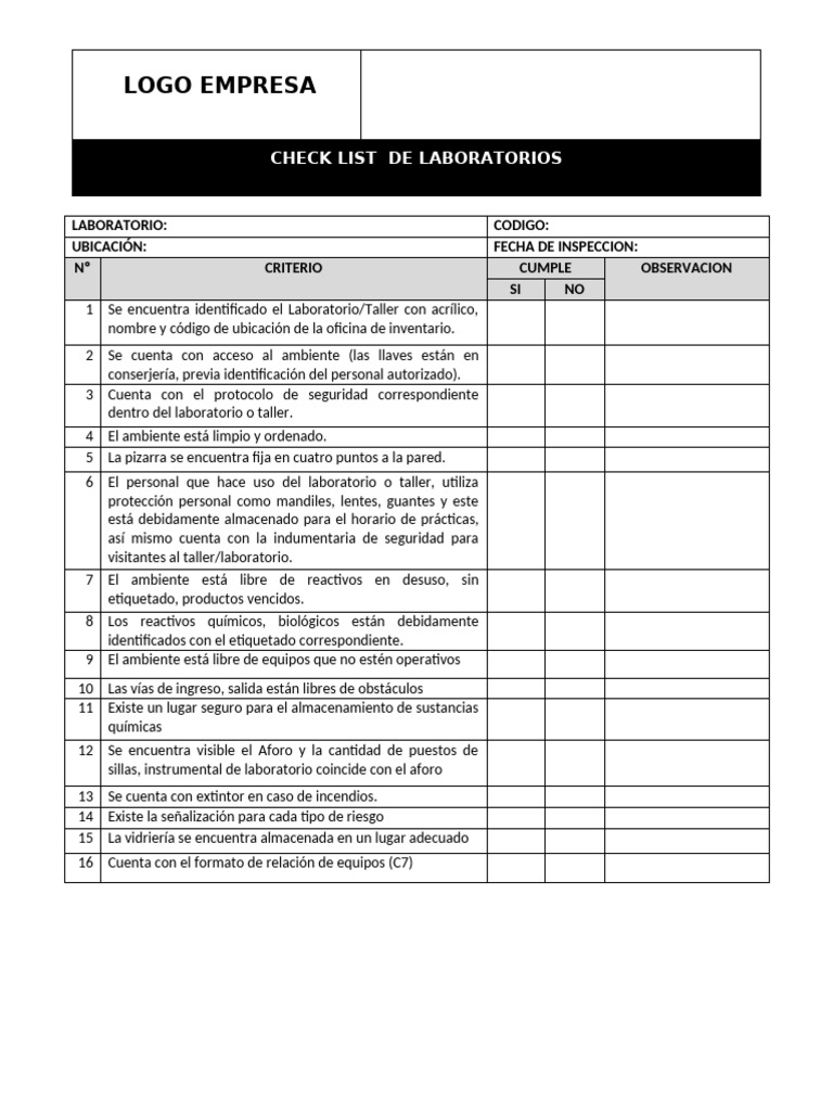 Check List de Laboratorios | PDF