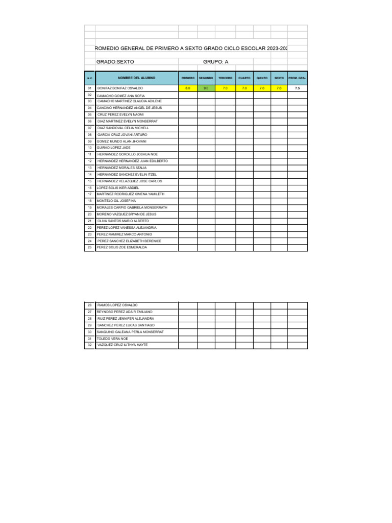 Promedio General 6 A Pdf