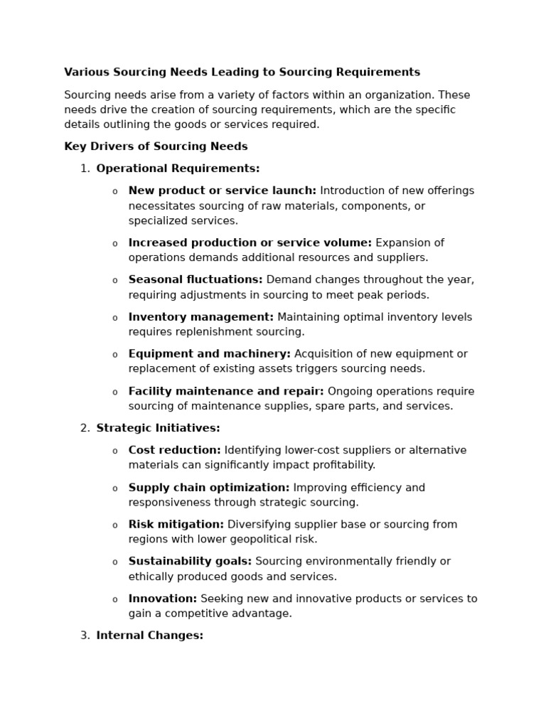 Sourcing Needs and Requirement | PDF