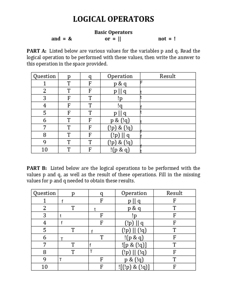 LOGICAL_OPERATORS_WORKSHEET | PDF