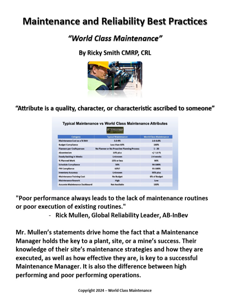 Maintenance Best Practices Attributes Article | PDF