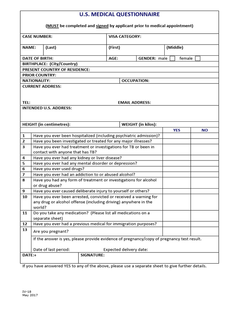 USA-MEDICAL-QUESTIONNAIRE_IV | PDF