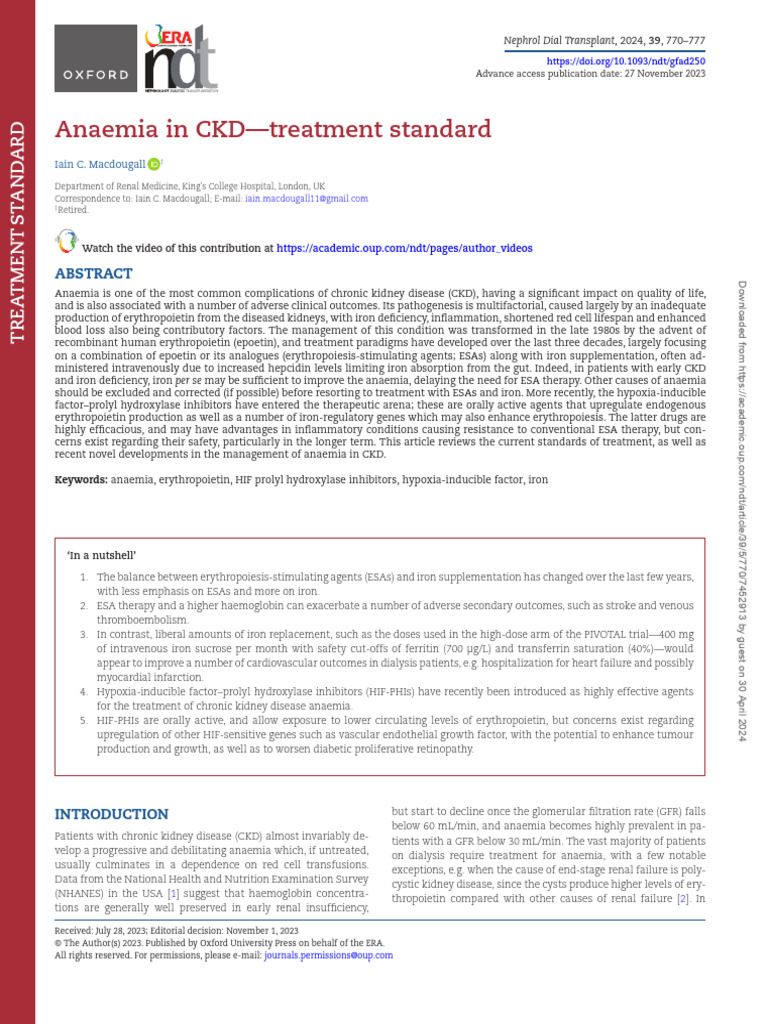 Anaemia in CKD Treatment Standard | PDF