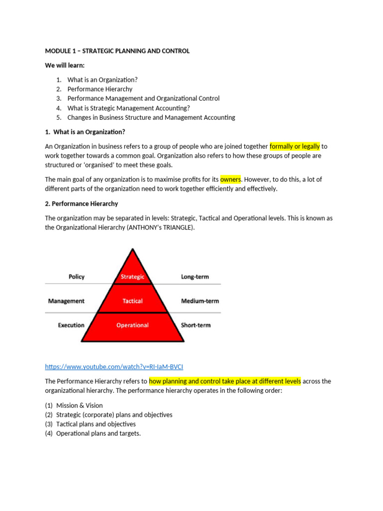 Strategic Planning & Control Guide | PDF | Performance Indicator | Goal