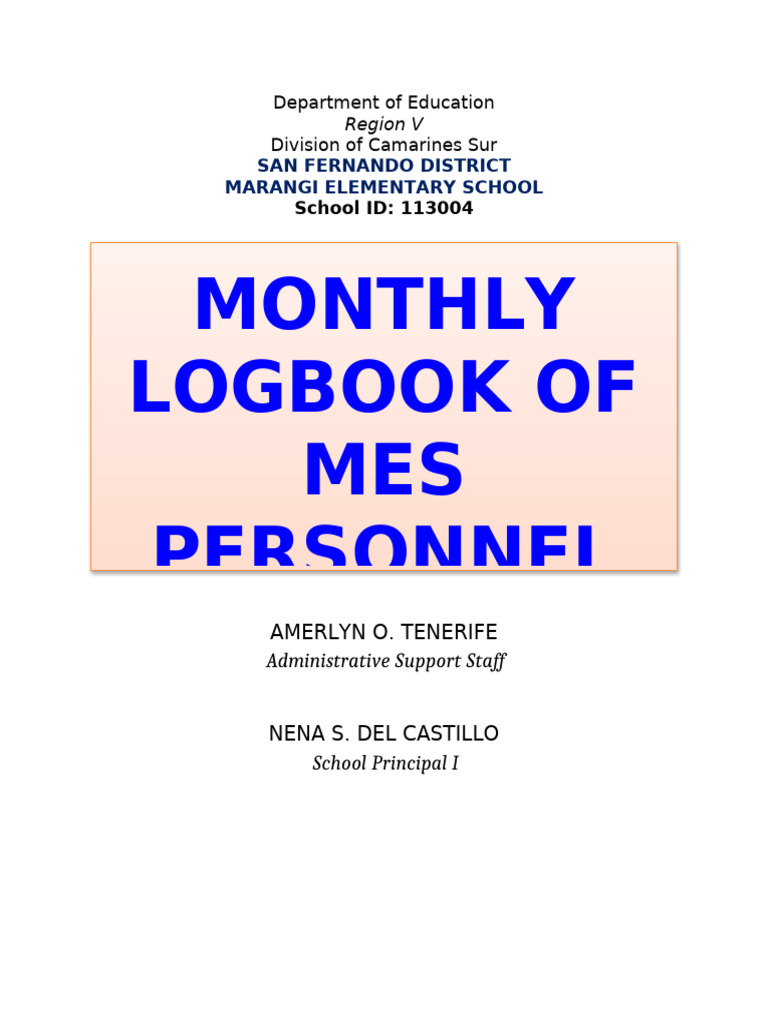 MES Folder Caption (Monthly Logbook) | PDF