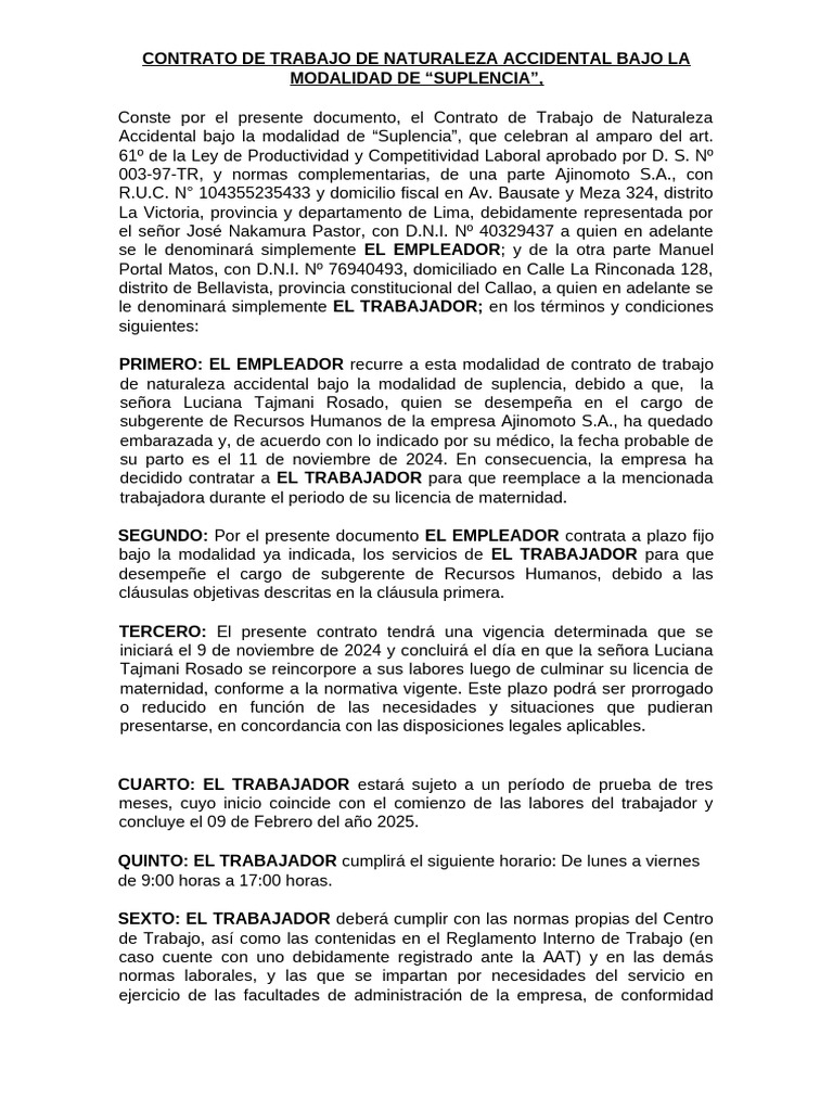 Contrato de Trabajo Accidental Suplencia-1 | PDF