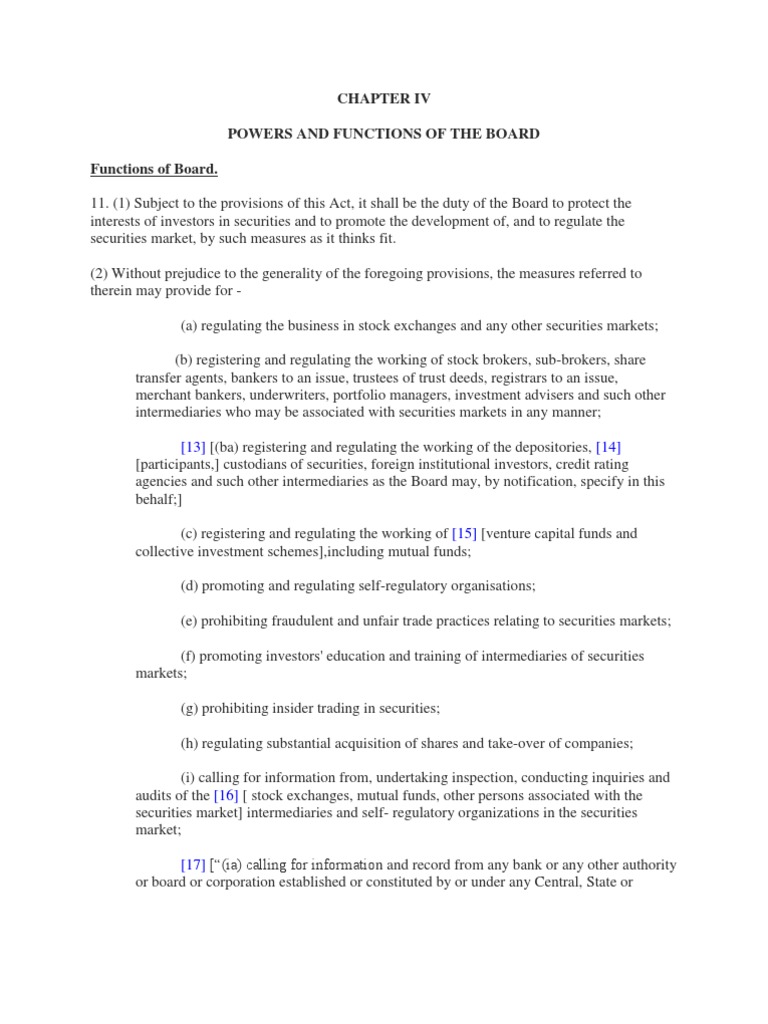 Powers & Functions of Board PDF Capital Market Securities (Finance)