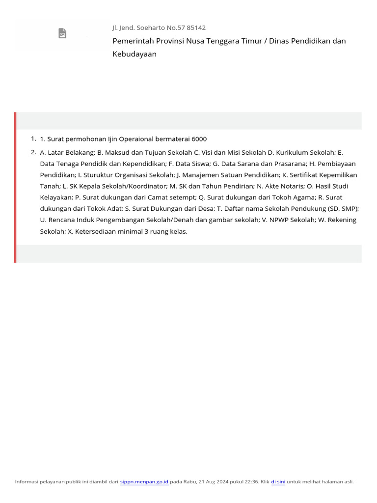 Unduh Standar Pelayanan Penerbitan Surat Izin Operasional Sekolah