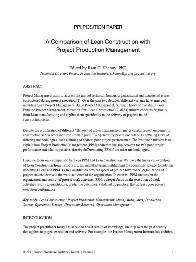 A Comparison of Lean Construction With Project Production Management ...