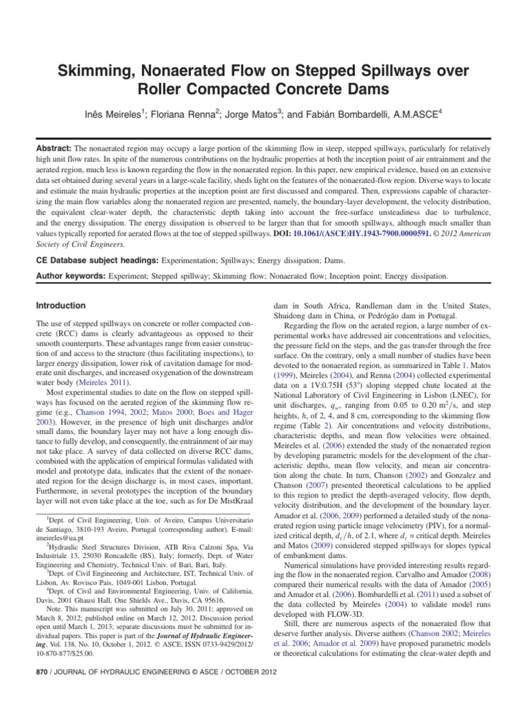 2012 Meireles - Skimming Nonerated Flow On Stepped Spillways Over RCC ...