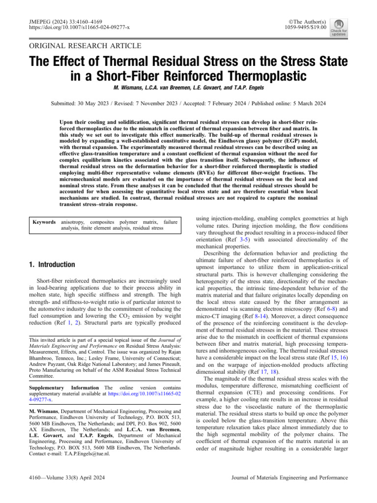 The Effect of Thermal Residual Stress On The Stress State in A Short ...