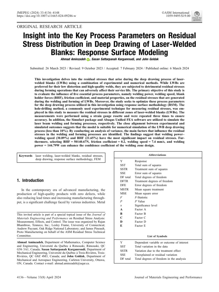 Insight Into The Key Process Parameters On Residual Stress Distribution ...