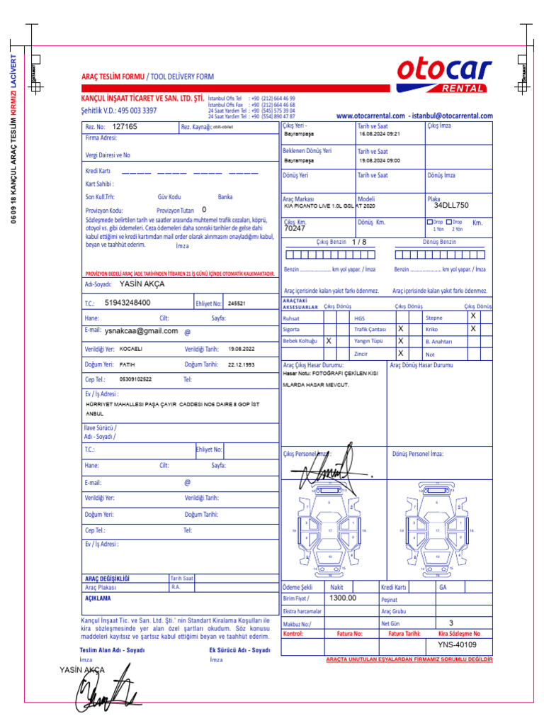 Araç Teslim Formu: / Tool Delivery Form | PDF