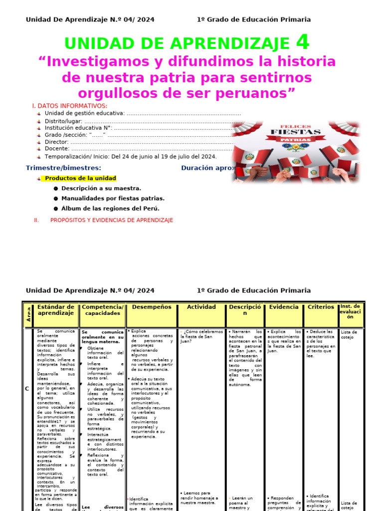 1° Grado Unidad de Aprendizaje 3 - 2024 | PDF