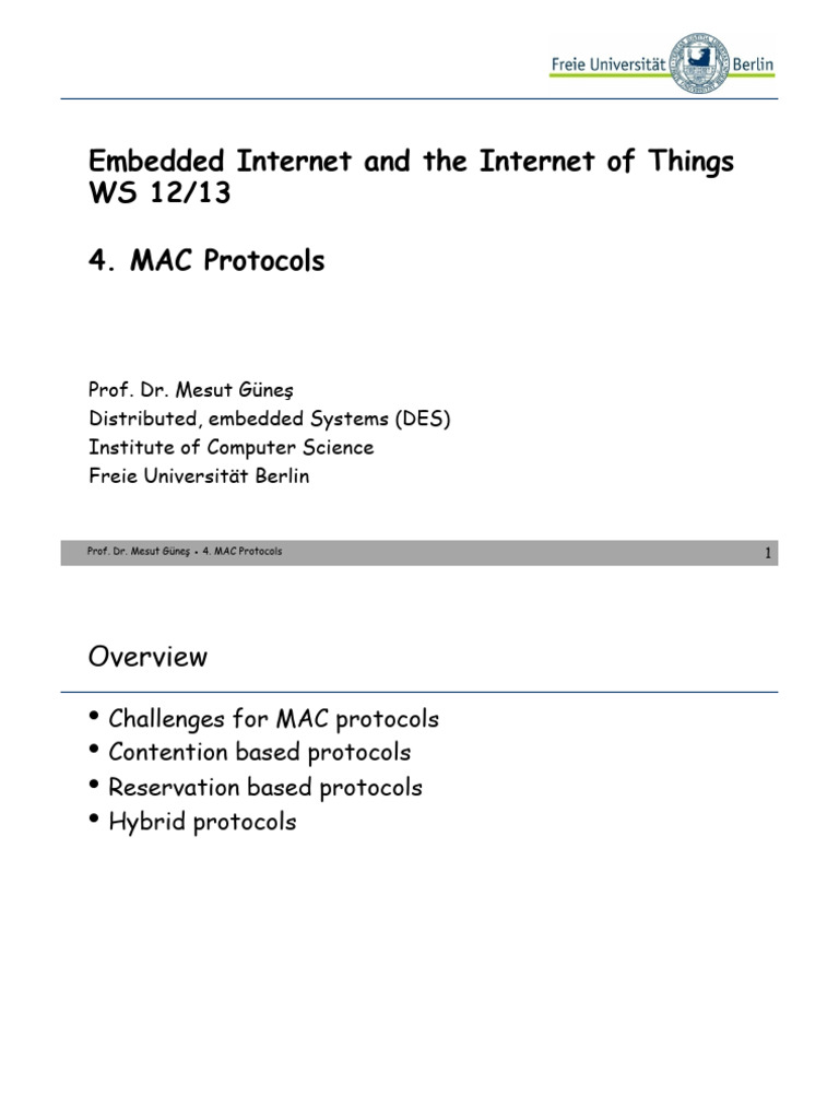 MAC Protocols for Wireless Sensor Networks | PDF | Transmission Control ...